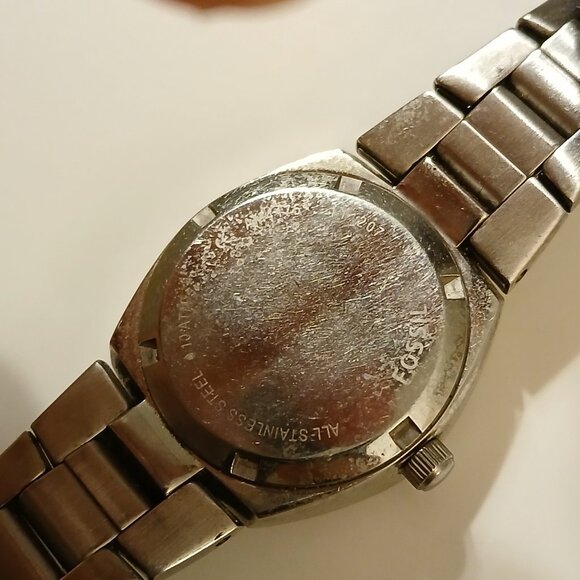 Glitzy Fossil AM-4175 MOP Dial Crystal Bezel All Stainless Women's Dress Watch - Picture 3 of 13